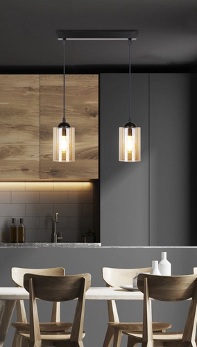 Závěsná lampa Bistro černá 2x40W E27 stínítko hnědé
