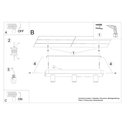 Betonové stropní svítidlo TAVO 3 šedé industriální do obýváku kuchyně jídelny Sollux