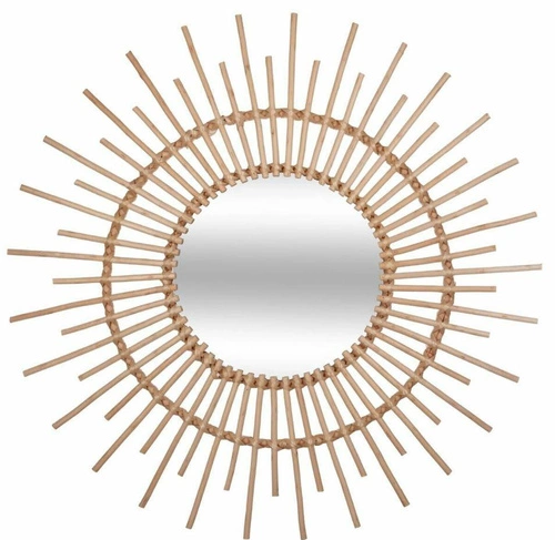 Kulaté boho zrcadlo Atmosphera z ratanu na stěnu do obýváku a předsíně 76 cm