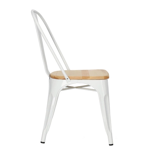 Jídelní židle Paris Wood bílá kovová s dřevěným sedákem industriální D2.DESIGN
