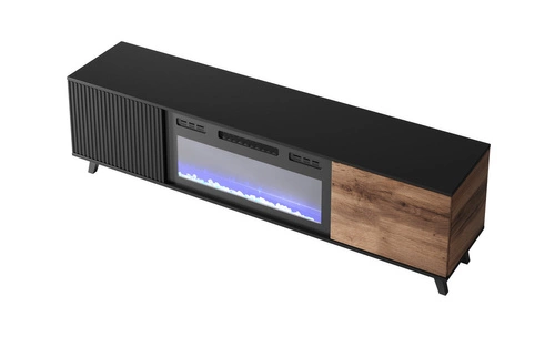 TV stolek 180 cm Adre dub wotan černý s krbem moderní do obýváku Intesi
