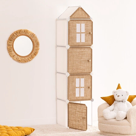 Dětský regál na hračky Tower 139 cm juta bílý