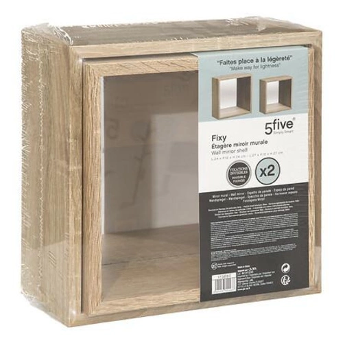 Sada 2 nástěnných polic Fixy dub s zrcadlem moderní dekorativní police do obýváku