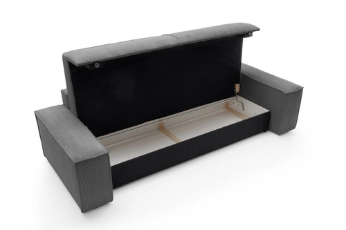 Rozkládací pohovka s úložným prostorem Molde tmavě šedý manšestr na spaní do obýváku