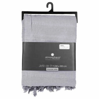Bavlněný přehoz na postel Jete šedý 230x250 cm s třásněmi Atmosphera