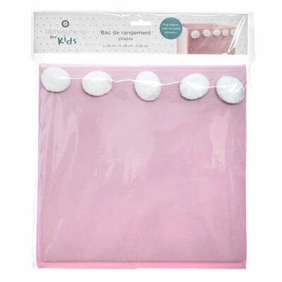 Textilní úložný box do police Kali Atmosphera růžový s bambulkami 30x30 na hračky