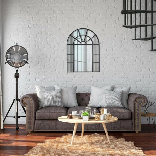 Půlkruhové zrcadlo Okiennica Intesi loftové černé na stěnu do předsíně a obýváku