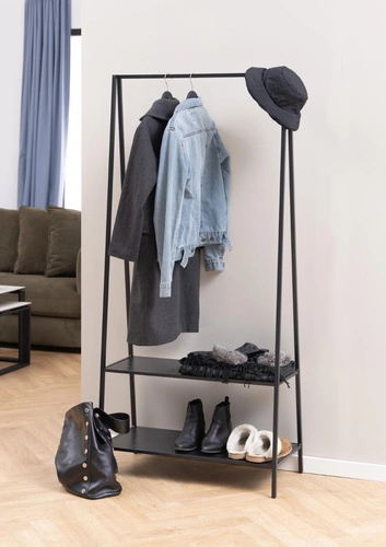 Stojanový věšák Seaford černý s policemi na boty moderní do předsíně Actona