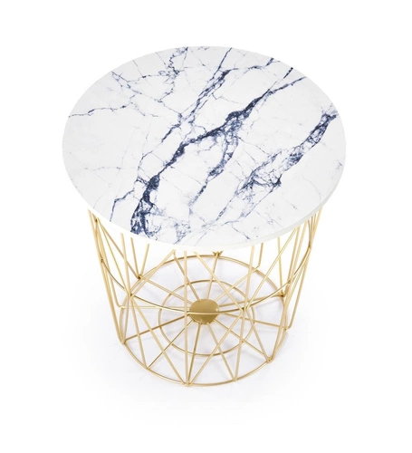 Konferenční stolek Rissa kulatý bílý mramor zlatý moderní s úložným prostorem do obýváku Intesi