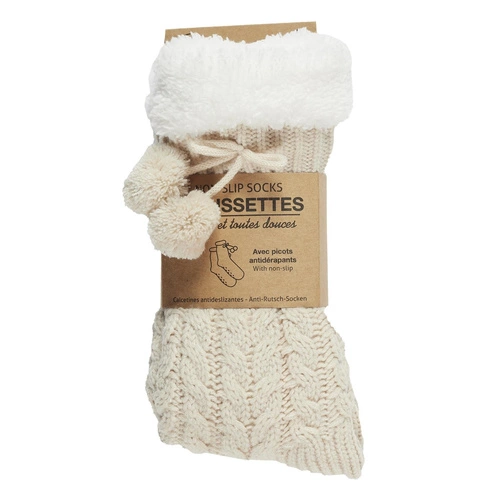 Protiskluzové ponožky Intesi béžové copánkový vzor teplé na doma dárek