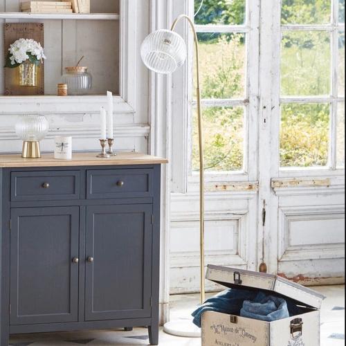 Laye stojací oblouková lampa zlatá s bílým mramorem do obýváku a na čtení Atmosphera