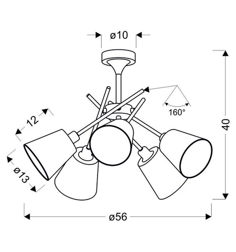 Závěsné svítidlo Vox chrom 5 světel moderní do obýváku a ložnice s látkovými stínidly