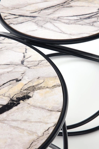 Sada 2 kulatých konferenčních stolků Chaletz bílý mramor moderní do obýváku 2v1