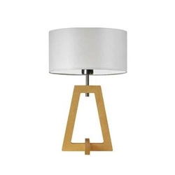 Noční lampička Clio moderní s světlým šedým stínidlem a dubovým podstavcem do ložnice LYSNE