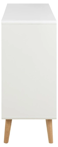 Komoda Lowell bílá se 6 zásuvkami na dubových nohách 135 cm moderní do obýváku