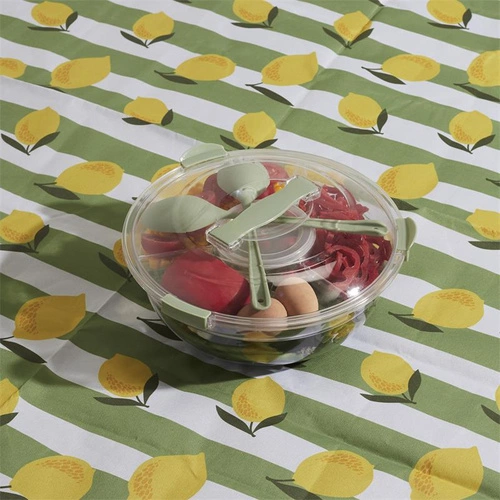 Kulatý zelený lunchbox na salát s přihrádkami a lžičkami do práce Bain de Soleil Intesi