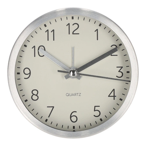 Stříbrný moderní budík Quazi stolní hodiny do ložnice a kanceláře průměr 9 cm Intesi