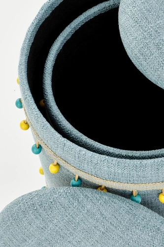 Sada 2 modrých kulatých taburetů Eblis s úložným prostorem, čalouněné do obýváku a dětského pokoje