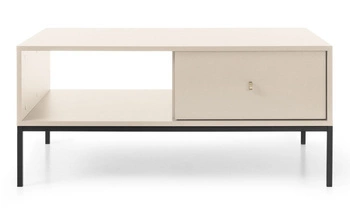 Konferenční stolek Evora béžový se zásuvkou a policí, obdélníkový, moderní do obýváku Intesi