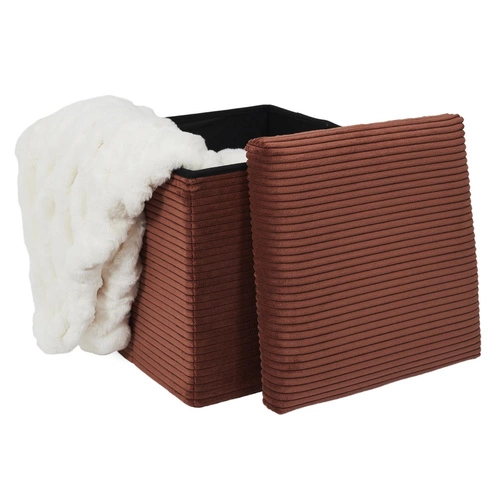 Skládací taburet Intesi Vels Scott s úložným prostorem z manšestru v barvě terakota do obýváku 38x38 cm