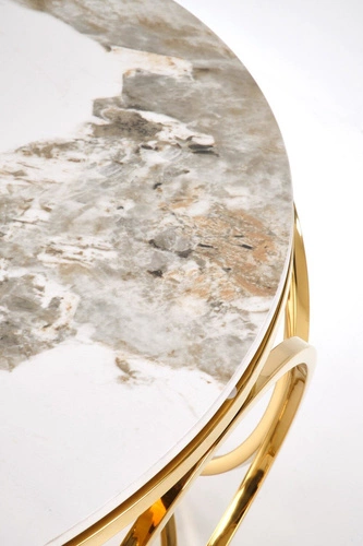 Kulatý konferenční stolek Deyn 80 cm bílý mramor zlatý moderní glamour do obýváku Intesi