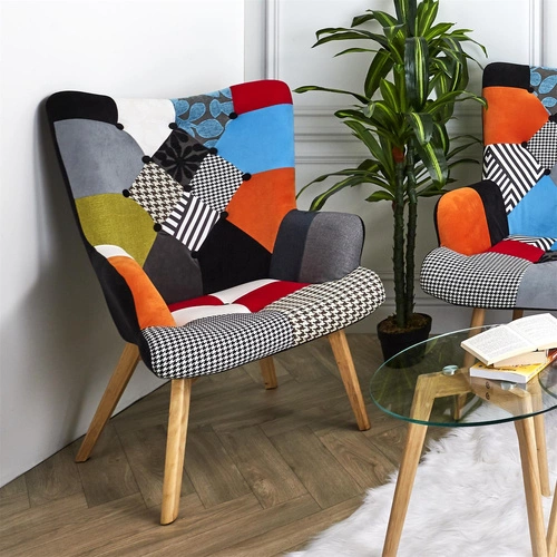 Křeslo ušák Helsinki patchwork multicolor do obýváku skandinávský s područkami Intesi