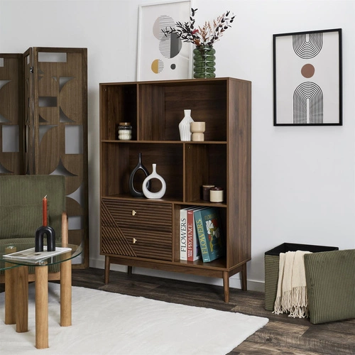 Knihovna se zásuvkami Tiffany, skandinávský ořech, 100 cm Intesi