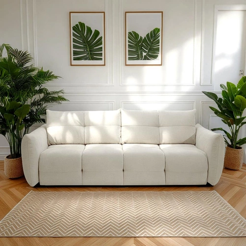 Rozkládací pohovka Bode bílá pro 3 osoby s úložným prostorem a funkcí spaní do obýváku