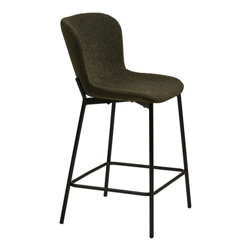 Barová židle Maceda bouclé zelená do kuchyně 65 cm s opěrkou moderní