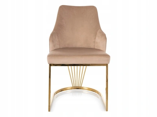 Jídelní sametová béžová židle Shively Intesi se zlatými nohami