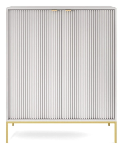 Vysoká šedá komoda s drážkovaným povrchem na zlatých nohách 104 cm moderní do obýváku Intesi