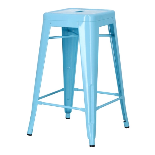 Barová stolička Paris 66 cm modrá kovová industriální bez opěrky k kuchyňskému ostrůvku D2.DESIGN