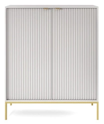 Vysoká šedá komoda s drážkovaným povrchem na zlatých nohách 104 cm moderní do obýváku Intesi