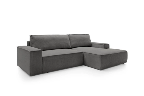 Rohová rozkládací pohovka Molde M pravá, manšestrová šedá s úložným prostorem do obýváku Intesi