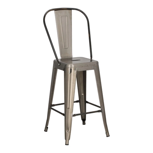 Barová židle Paris Back 66 cm kovová s opěrkou industriální ke kuchyňskému ostrůvku stříbrná D2.DESIGN