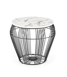 Konferenční stolek Arkada kulatý bílý mramor moderní kovový do obýváku 56 cm