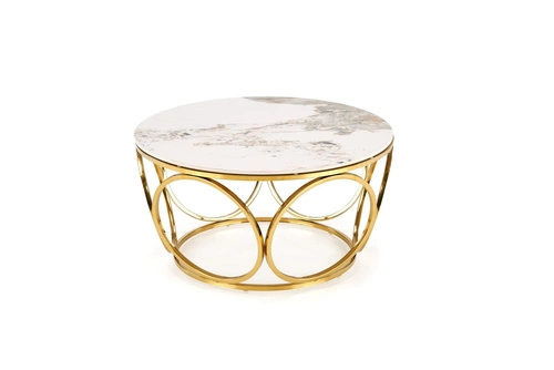 Kulatý konferenční stolek Deyn 80 cm bílý mramor zlatý moderní glamour do obýváku Intesi