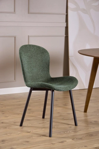 Židle Esra zelená čalouněná jídelní na černých kovových nohách