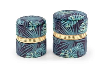 Sada 2 kulatých zelených taburetů Dadra s úložným prostorem do obýváku a předsíně ratan čalouněné