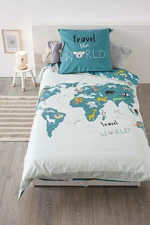Kompletní dětské povlečení s mapou světa 140 x 200 cm