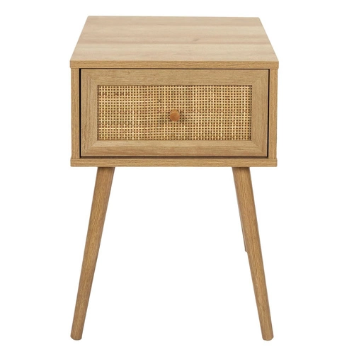 Noční stolek boho Intesi Bali s pleteným čelem a dřevěnými úchyty