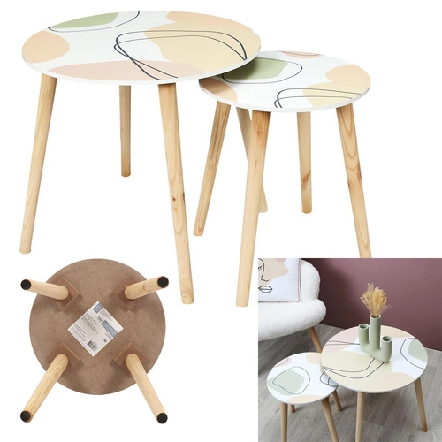 Sada dvou kulatých konferenčních stolků Arty pastelový skandinávský do obýváku Intesi