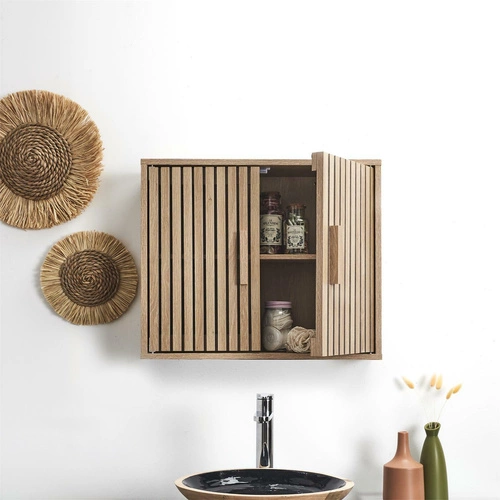 Závěsná koupelnová skříňka Klaus přírodní rýhovaná matná 60 cm minimalistická Intesi