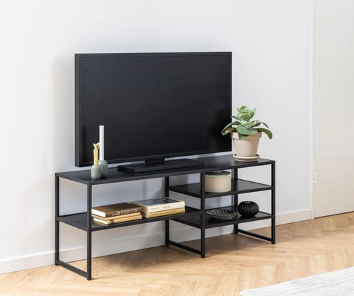 Industriální černá TV skříňka Seaford 120 cm matná stojící do obýváku Actona
