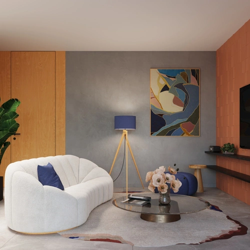 Stojací lampa do obýváku NATT moderní dřevěná modrá s textilním stínidlem 140 cm