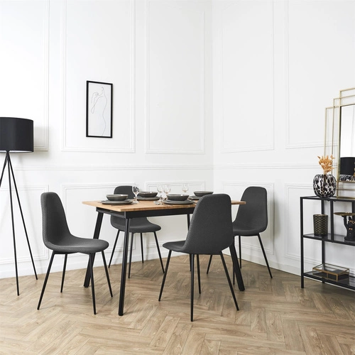 Čalouněná jídelní židle Pori šedá, moderní na černých kovových nohách do jídelny a kuchyně Intesi