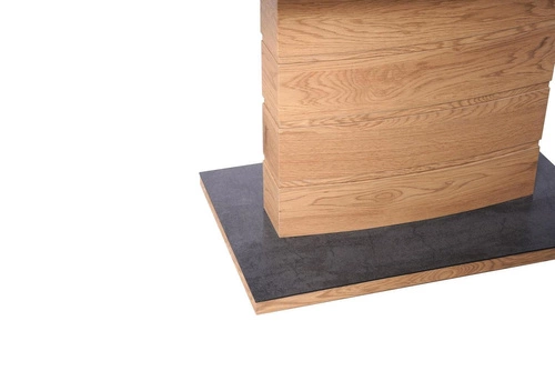 Rozkládací jídelní stůl Cordon moderní šedý s dubovou nohou 140-180x80 cm