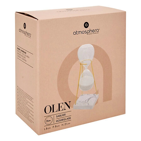 Přesýpací hodiny Olen 21cm sklo a mramorový podstavec z pryskyřice