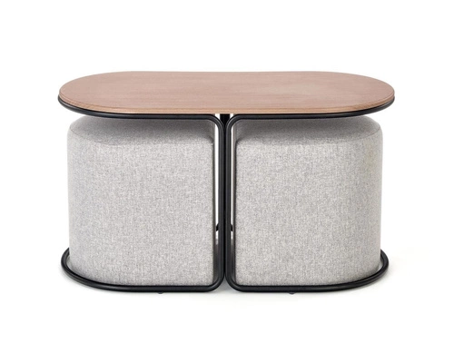 Oválný loftový konferenční stolek Pampa s 2 taburety do obýváku, kovový, přírodní, Intesi