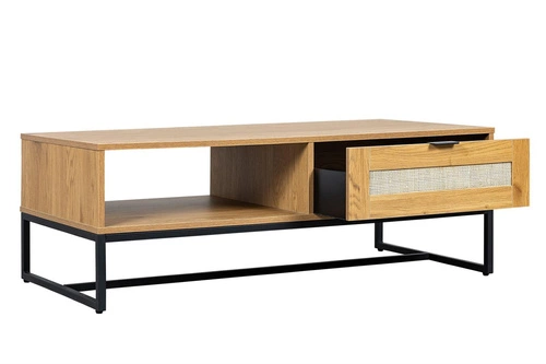 Konferenční stolek Capri obdélníkový boho s ratanovým čelem a zásuvkou do obývacího pokoje 120x60 cm